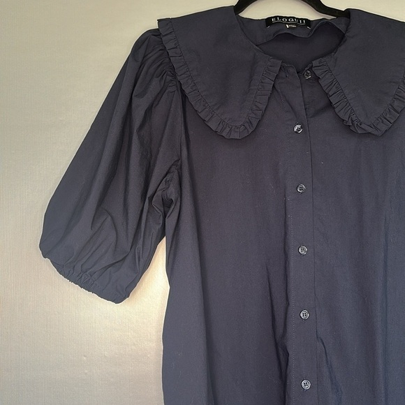 Eloquii Sailor Collar Puff Sleeves Shirt Dress Button Down Navy Blue Size 18 - Picture 4 of 9